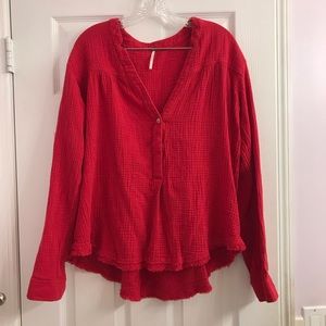 Free People Red Fringe Boho Top Size L